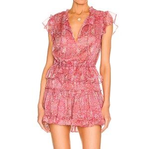 Misa Los Angeles Floral Pink Ruffle Dress Size Large